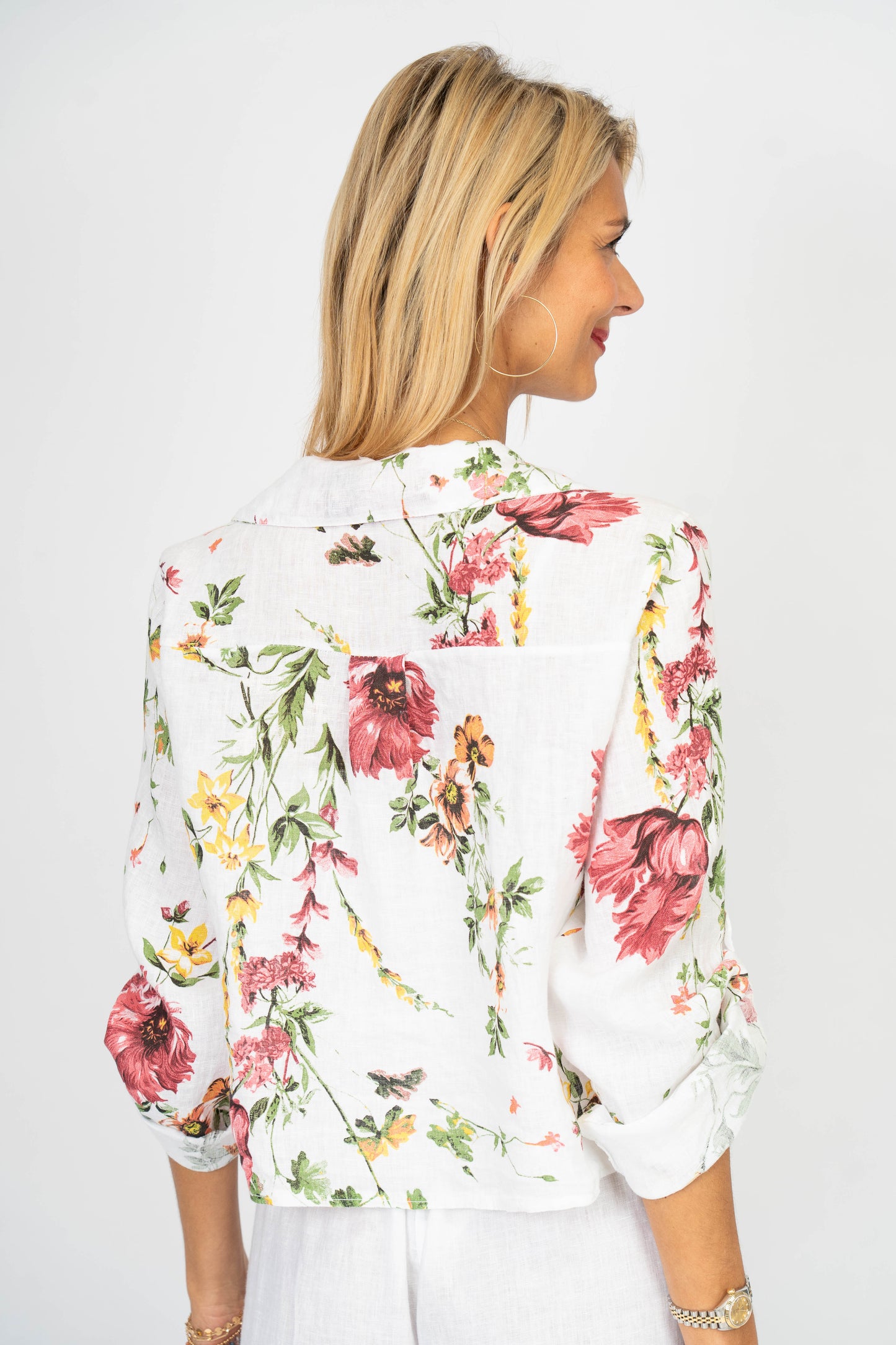 Look Mode Floral Linen Tie Front Top
