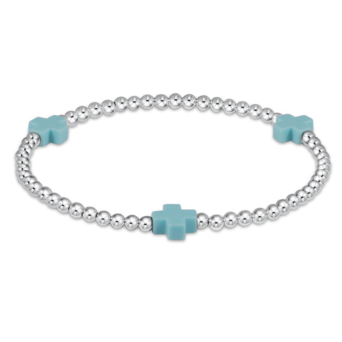 E Newton Extends Signature Cross Sterling Pattern 3mm Bead Bracelet with Turquoise Cross