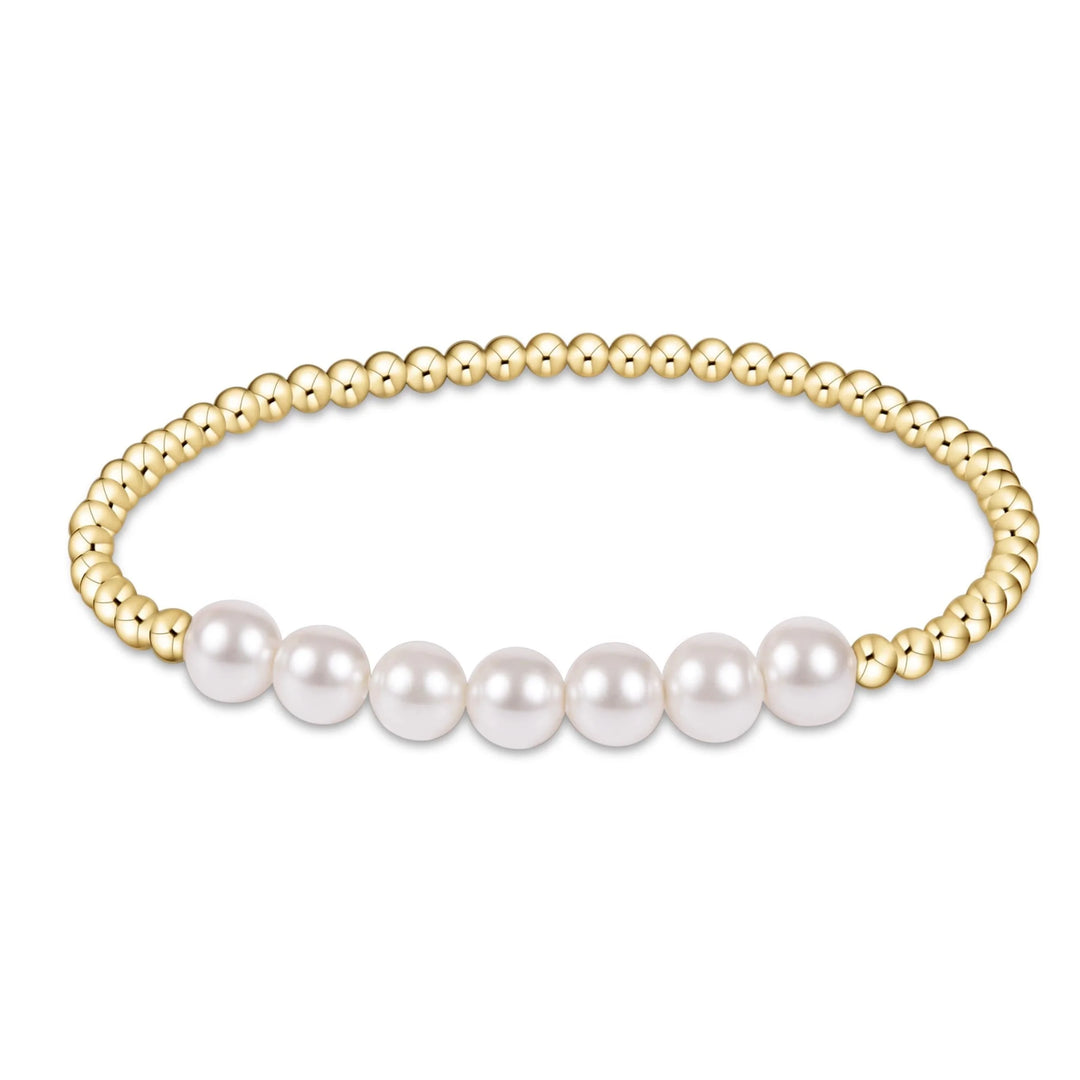 E Newton Classic Gold Beaded Bliss 3mm Bead Bracelet 6mm Pearl