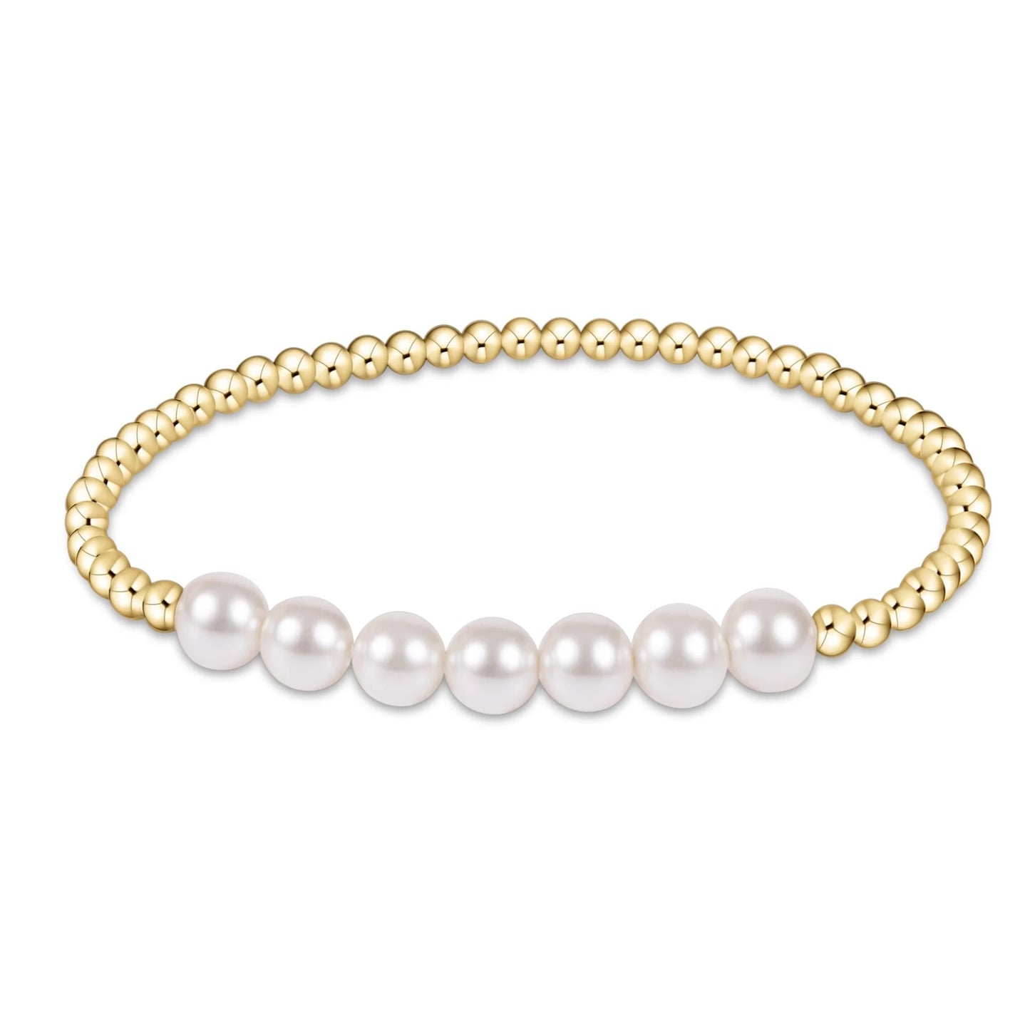 E Newton Classic Gold Beaded Bliss 3mm Bead Bracelet 6mm Pearl