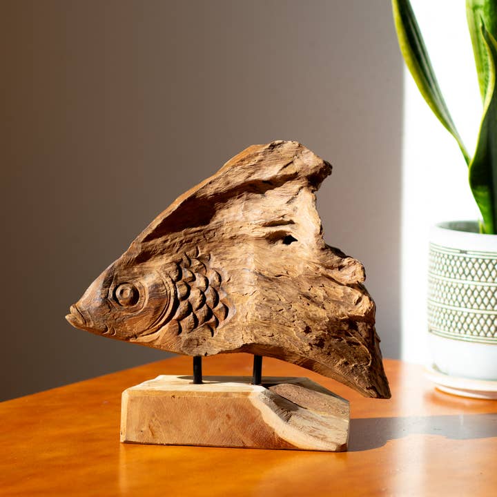 Teak Fish Stand Hand Carved