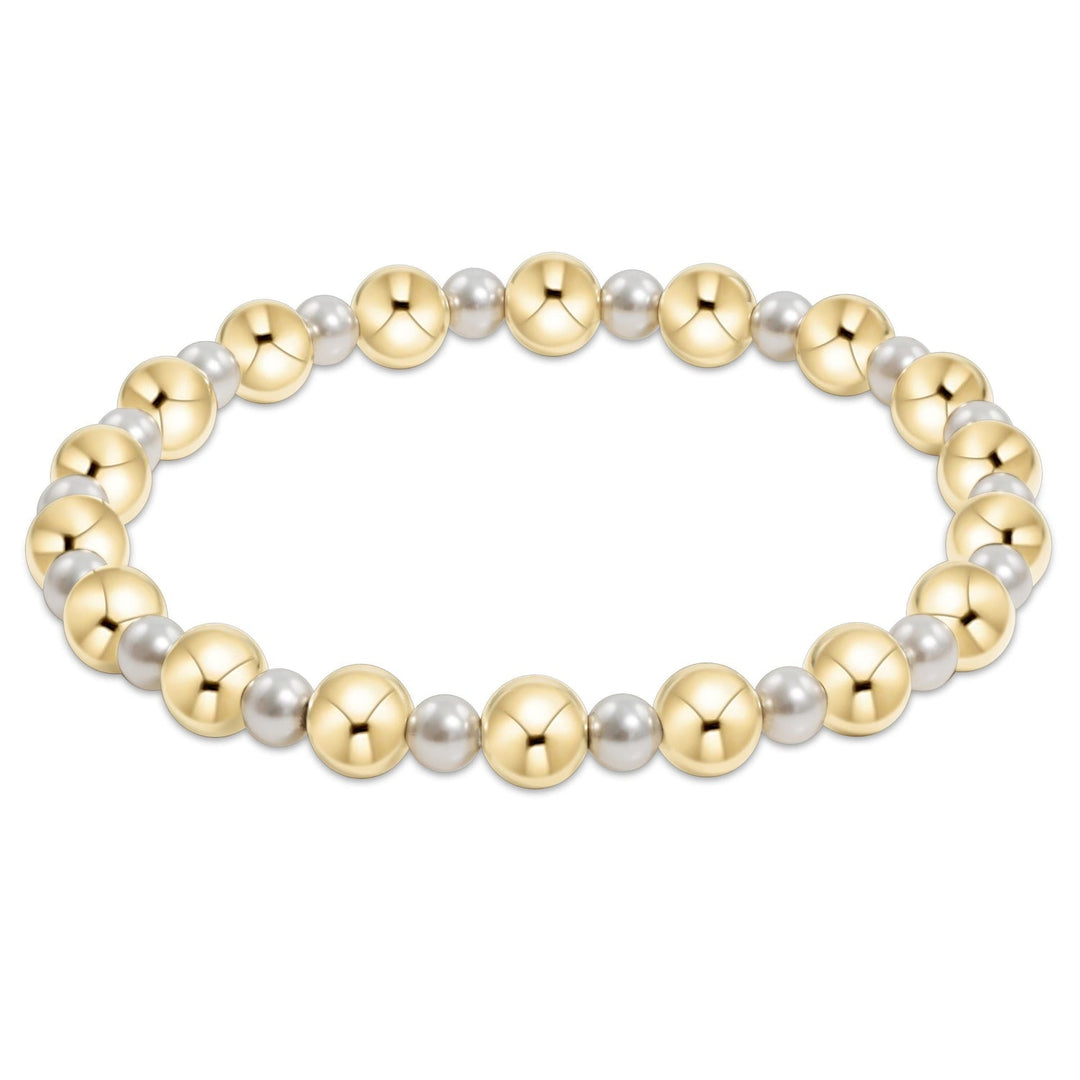 E Newton Pearl Grateful Pattern 4mm Bead Bracelet 6mm Gold