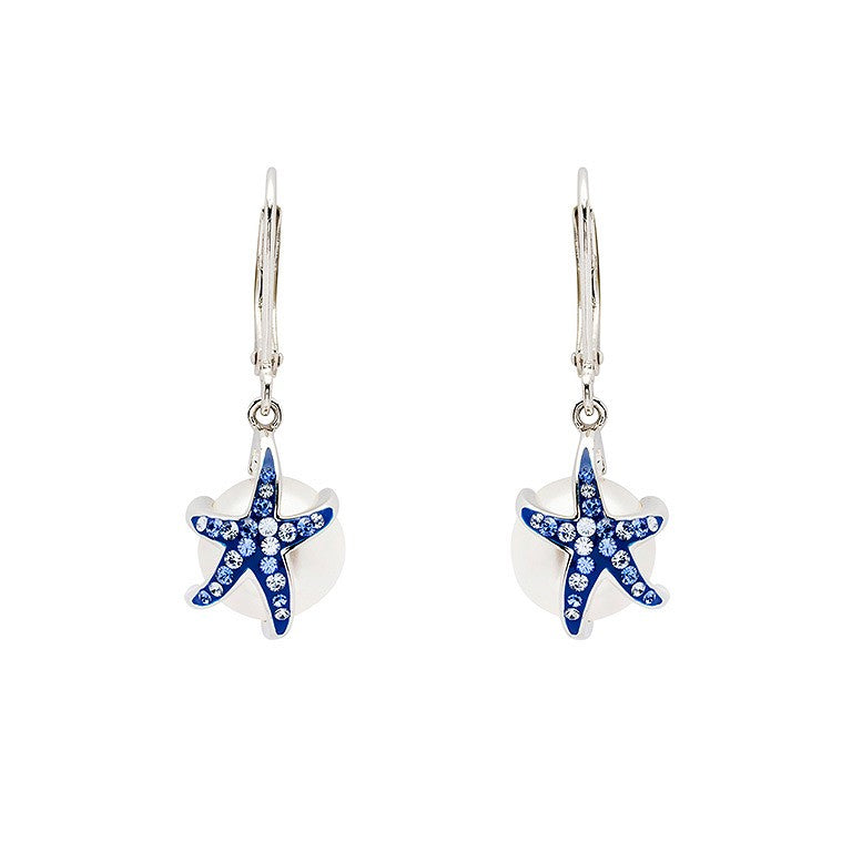 Sterling Silver Pearl & Sapphire Crystal Starfish Earrings