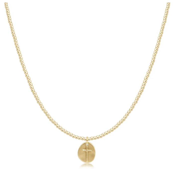 E Newton Choker Classic Gold 2MM Bead Inspire Small Gold Cross Charm
