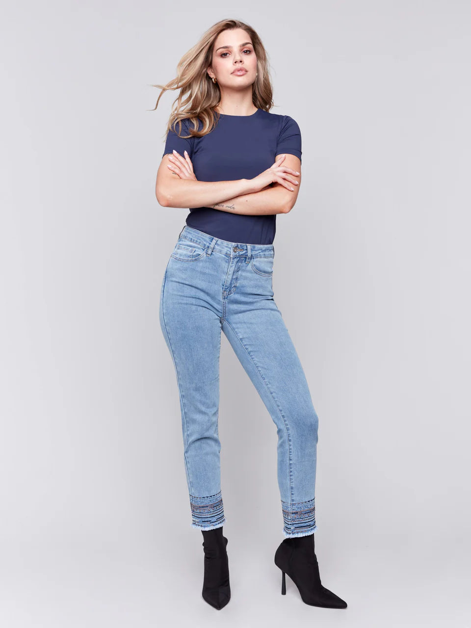 Charlie B Embroidered Hem Jean