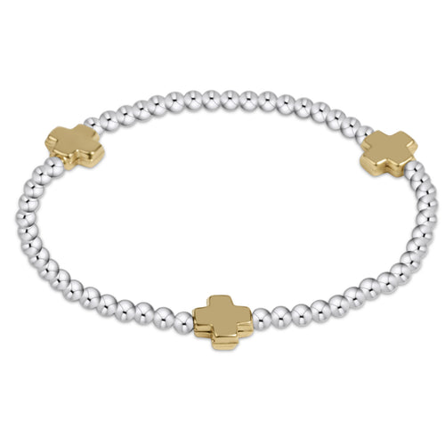 E Newton Extends Signature Cross Sterling Pattern 3mm Bead Bracelet with Gold Cross
