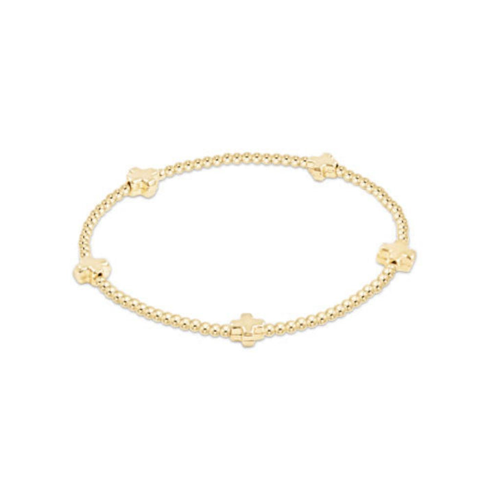 E Newton Signature Cross Small Gold Pattern 2mm Bead Bracelet