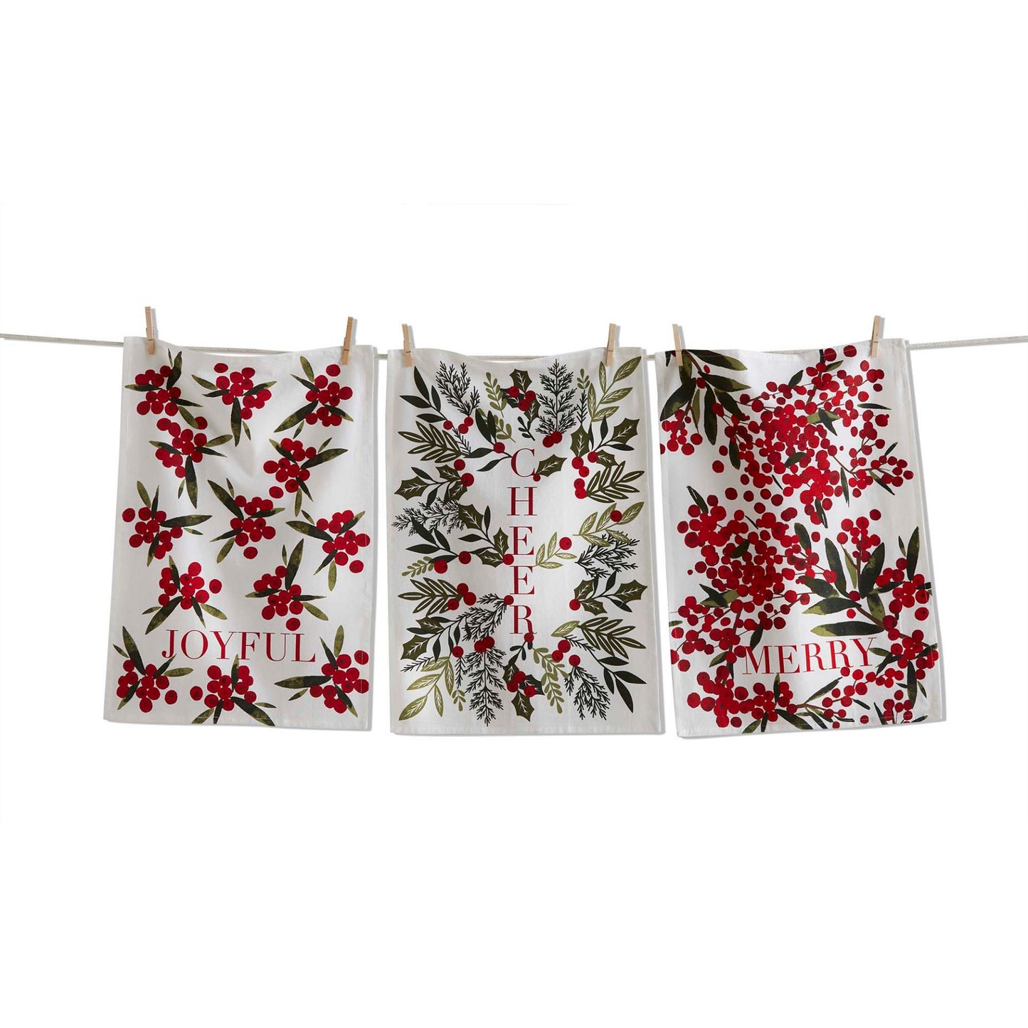 Merry Cheer Joyful Sprig Dish towel Assortment of 3 - multi