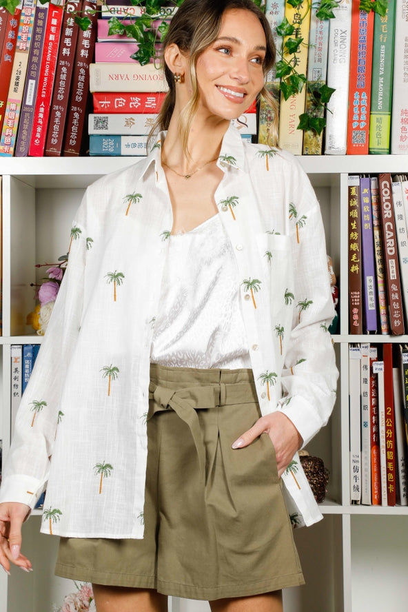Collared Palm Print Blouse