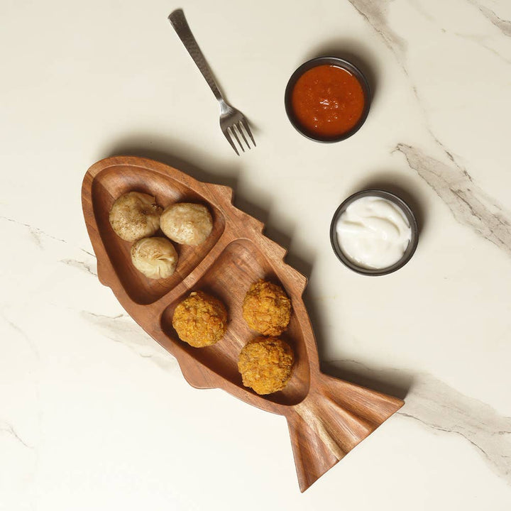 Small 2-Section Wood Fish Tray