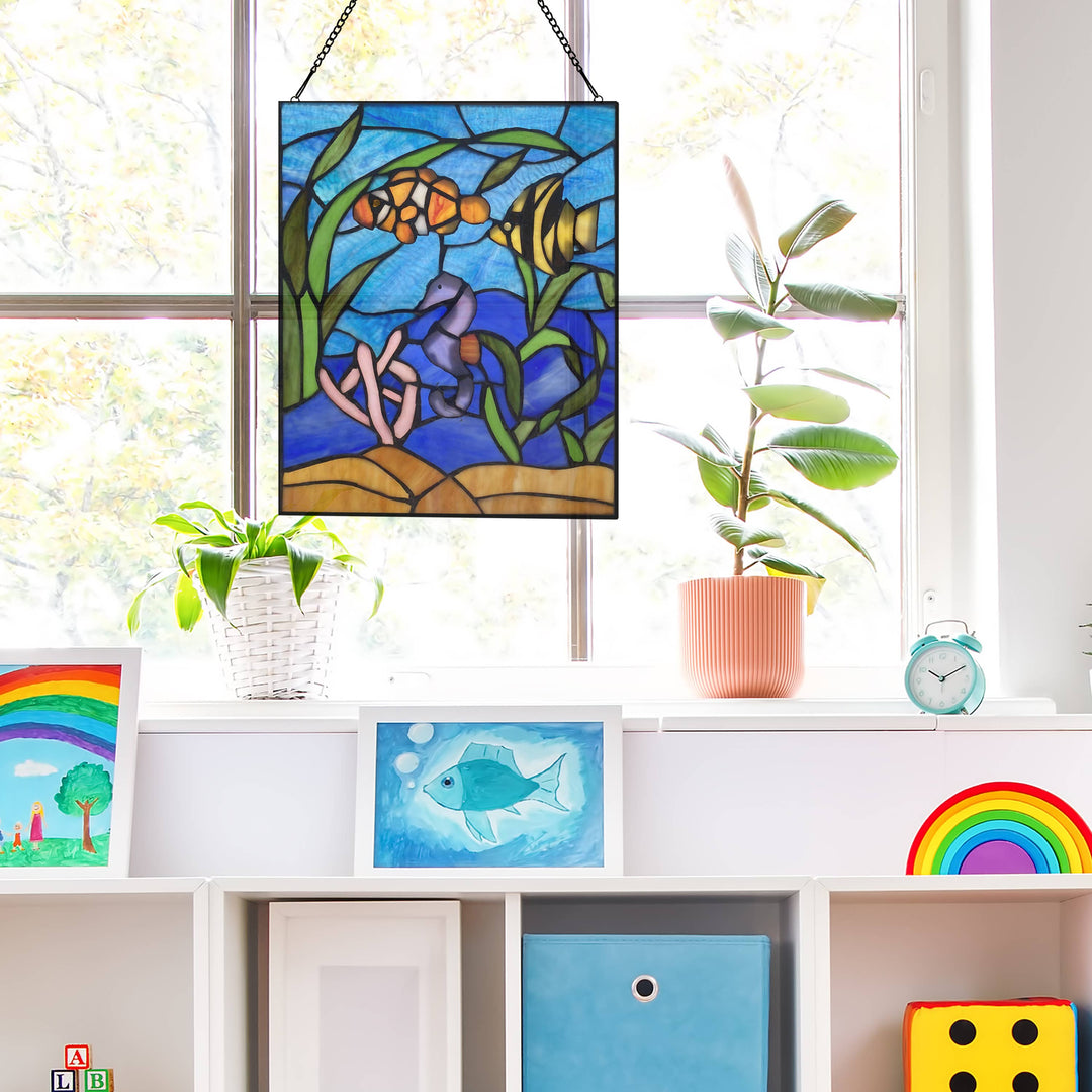 Blue Ocean Stained Glass Panel