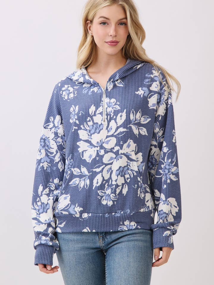 Floral Ribknit Hoodie