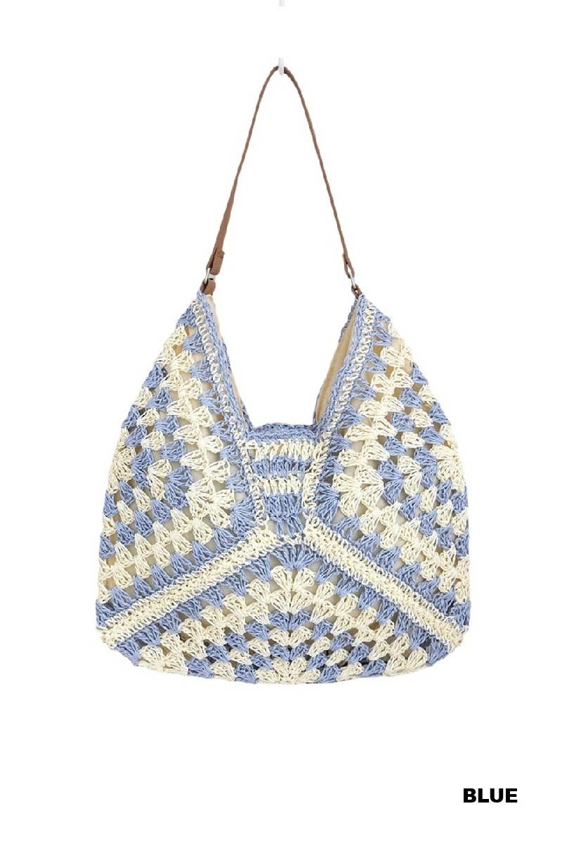 Vintage Woven Straw Crochet Shoulder Bag