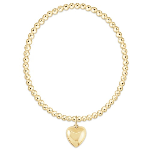 E Newton Gold 3mm Bracelet with Gold Love Plush Heart Charm