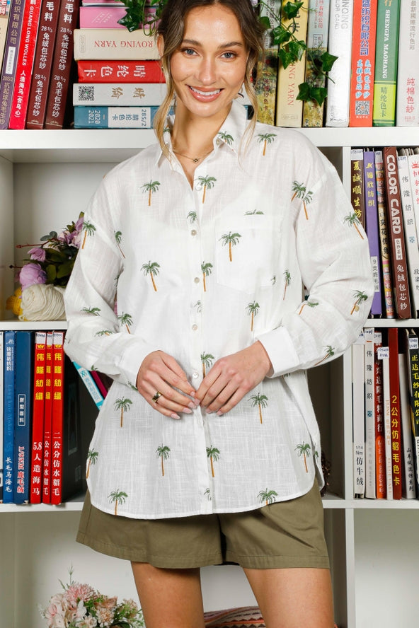 Collared Palm Print Blouse