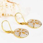14K Gold Vermeil Sand Dollar Earrings w/ Cubic Zirconias