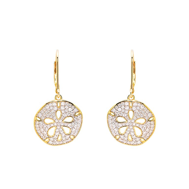 14K Gold Vermeil Sand Dollar Earrings w/ Cubic Zirconias