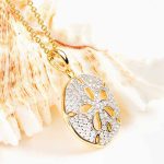 14K Gold Vermeil Sand Dollar Necklace w/ Cubic Zirconia