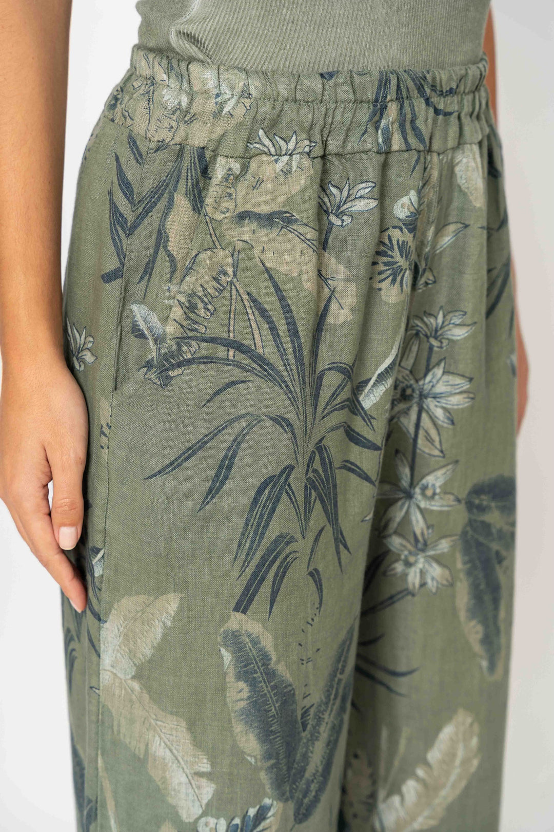 Look Mode linen crop pant printed