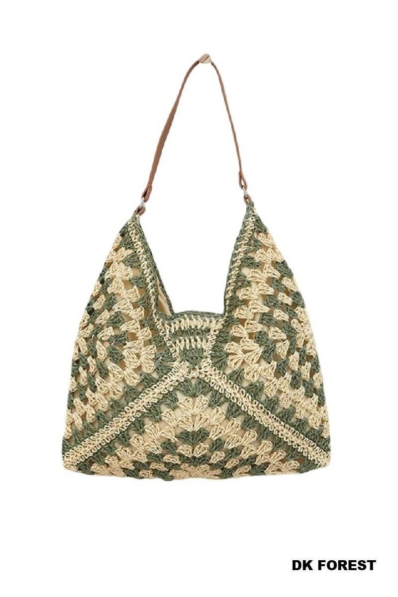 Vintage Woven Straw Crochet Shoulder Bag