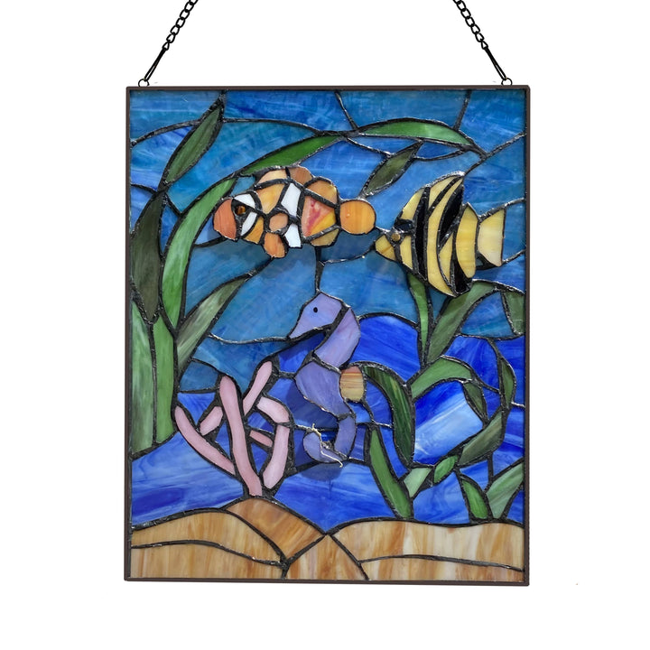 Blue Ocean Stained Glass Panel