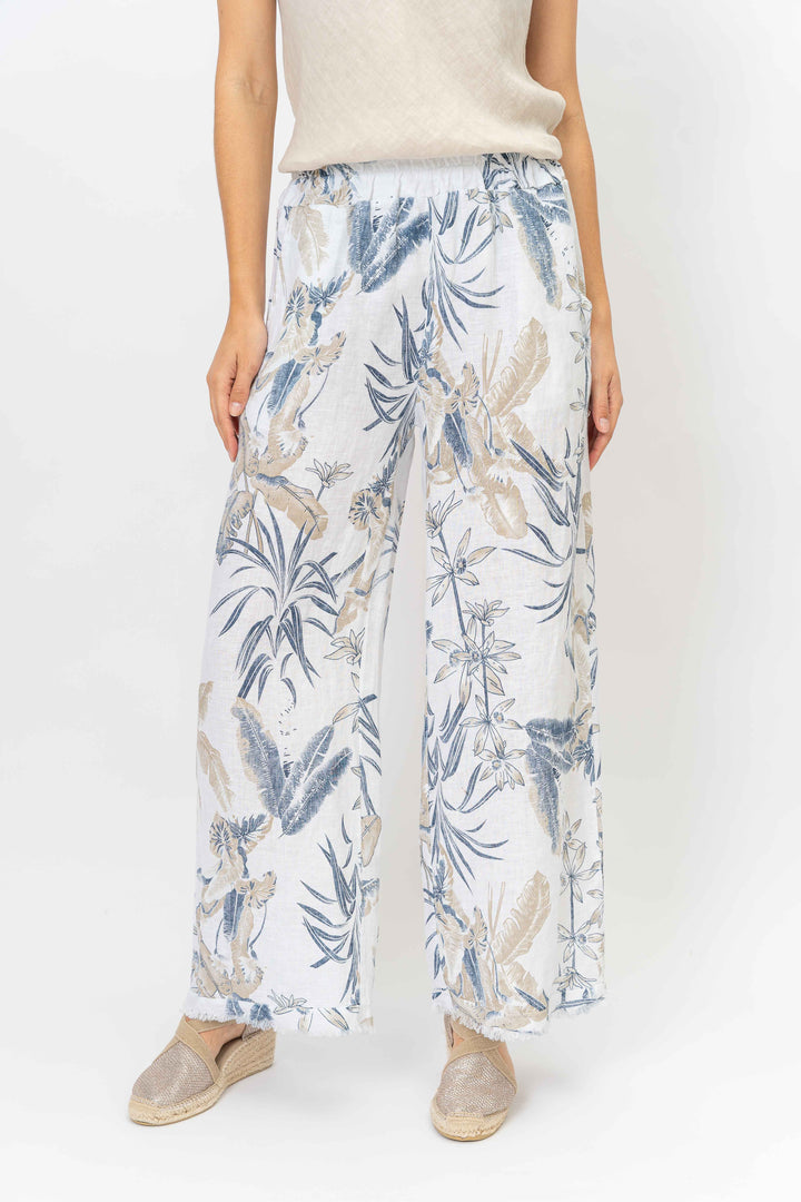 Look Mode linen crop pant printed