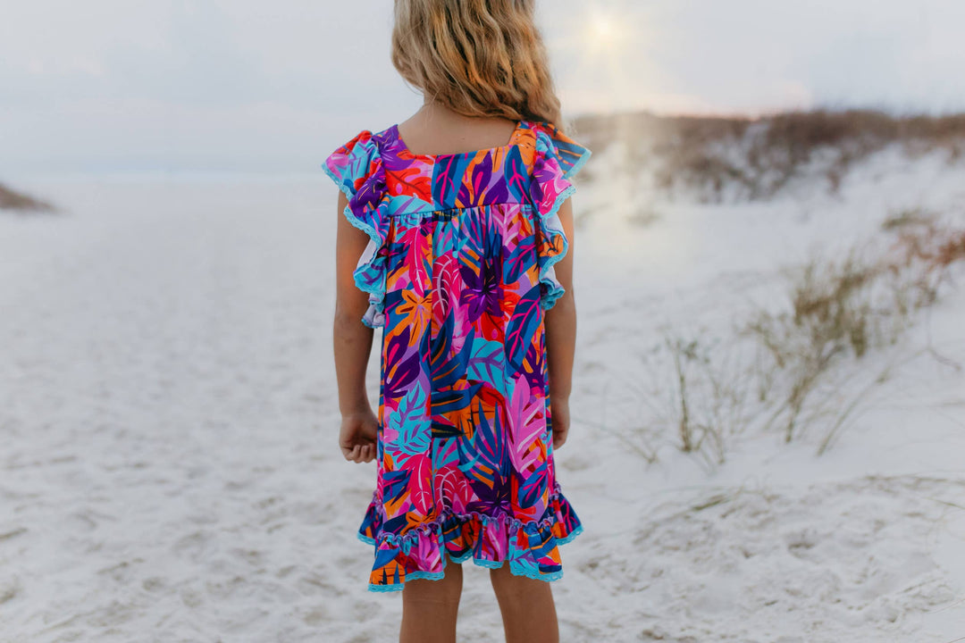 Girls Tropical Ruffle Dress