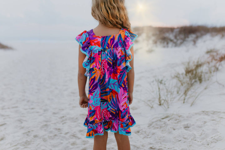 Girls Tropical Ruffle Dress