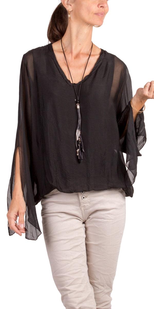 Gigi Moda Silk Open Sleeve Top