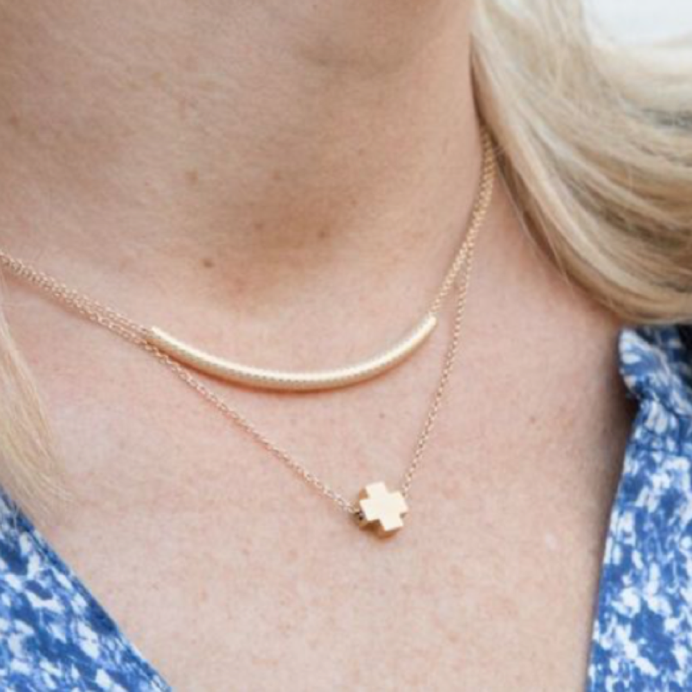 16" Necklace Gold Bliss Bar Textured Gold