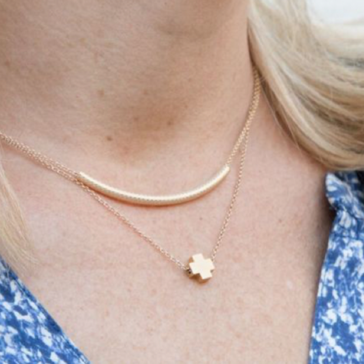 16" Necklace Gold Bliss Bar Textured Gold