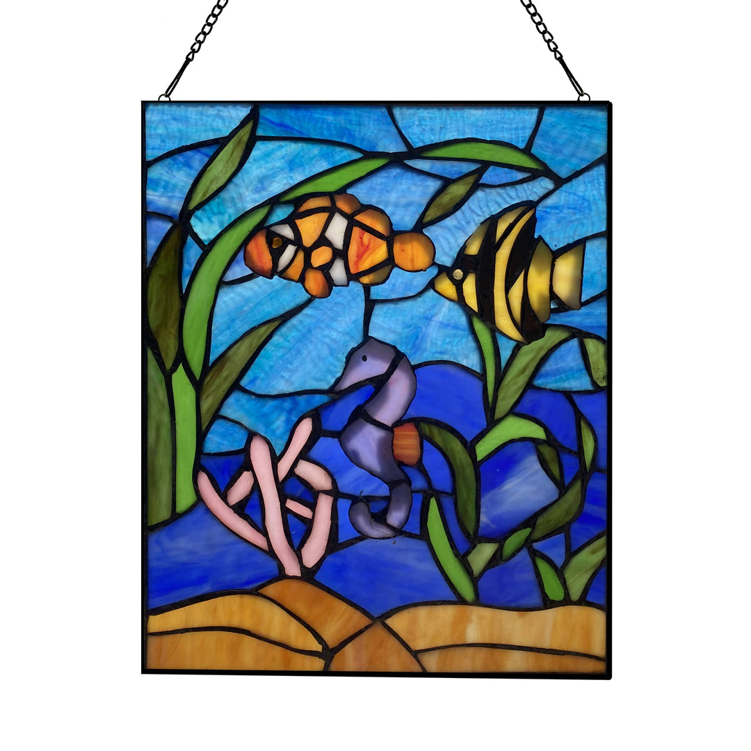 Blue Ocean Stained Glass Panel