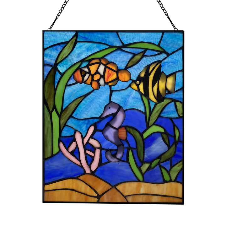 Blue Ocean Stained Glass Panel