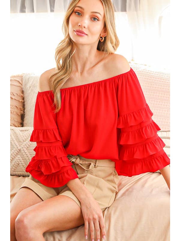 Tiered Ruffle 3/4 Sleeve Top
