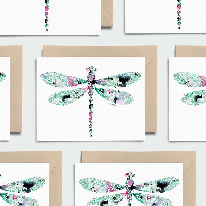 Dragonfly Floral Note Card Stationery Set