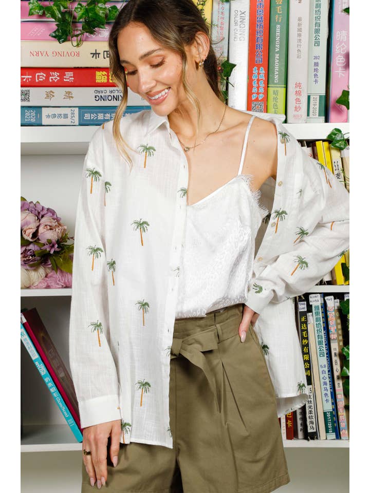 Collared Palm Print Blouse