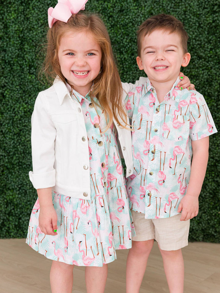 Boys Flamingo Button Down Shirt