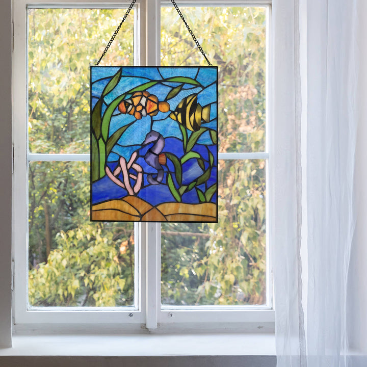 Blue Ocean Stained Glass Panel