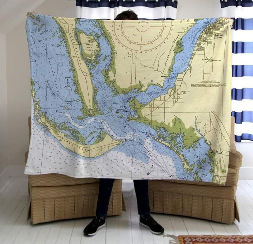 Fort Myers Beach Nautical Chart Blanket