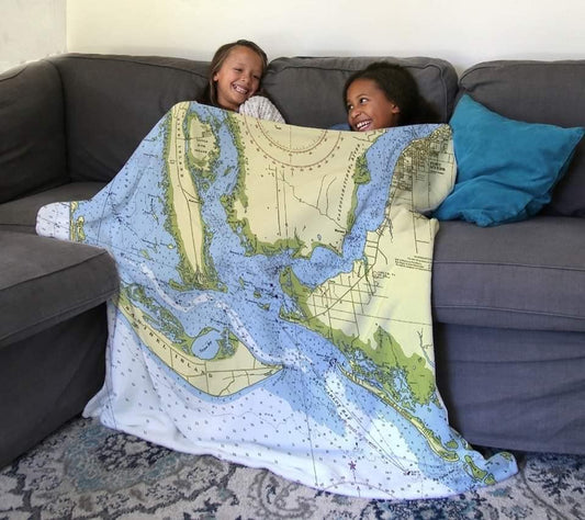 Fort Myers Beach Nautical Chart Blanket