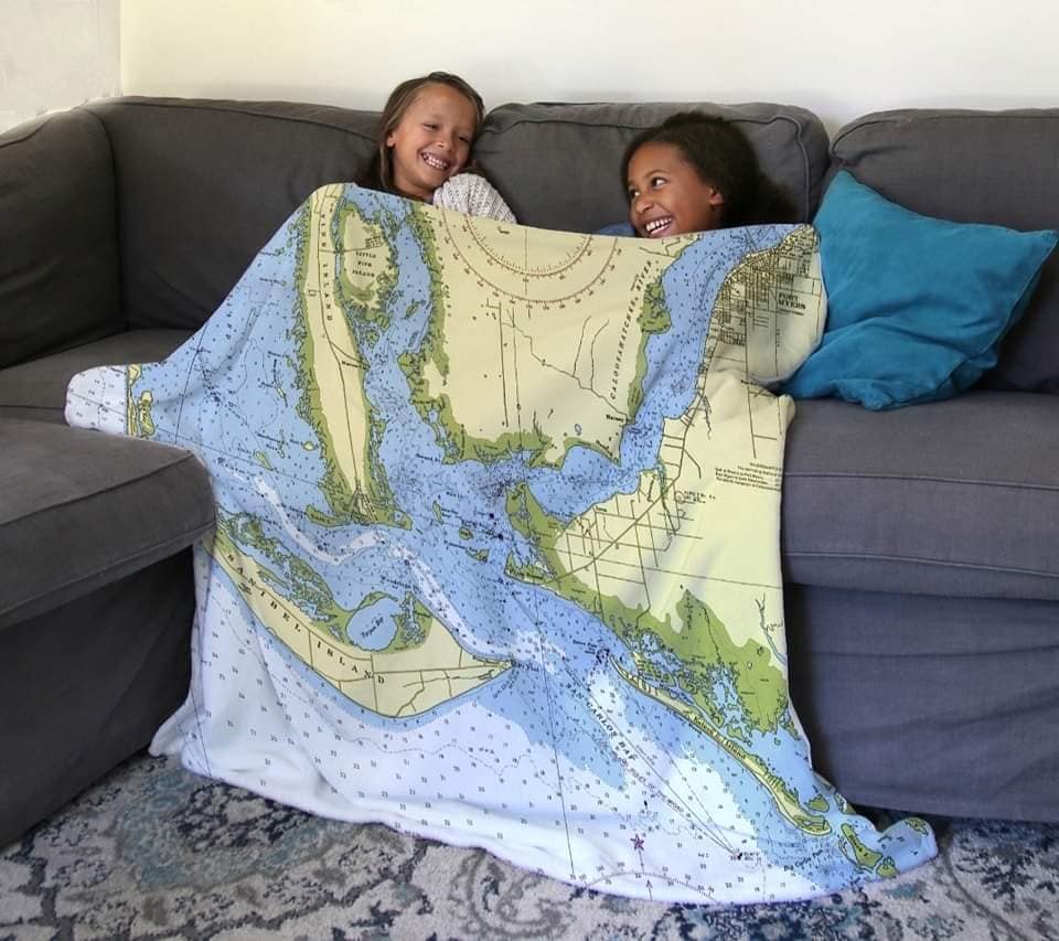 Ft. Myers Beach Nautical Chart Blanket