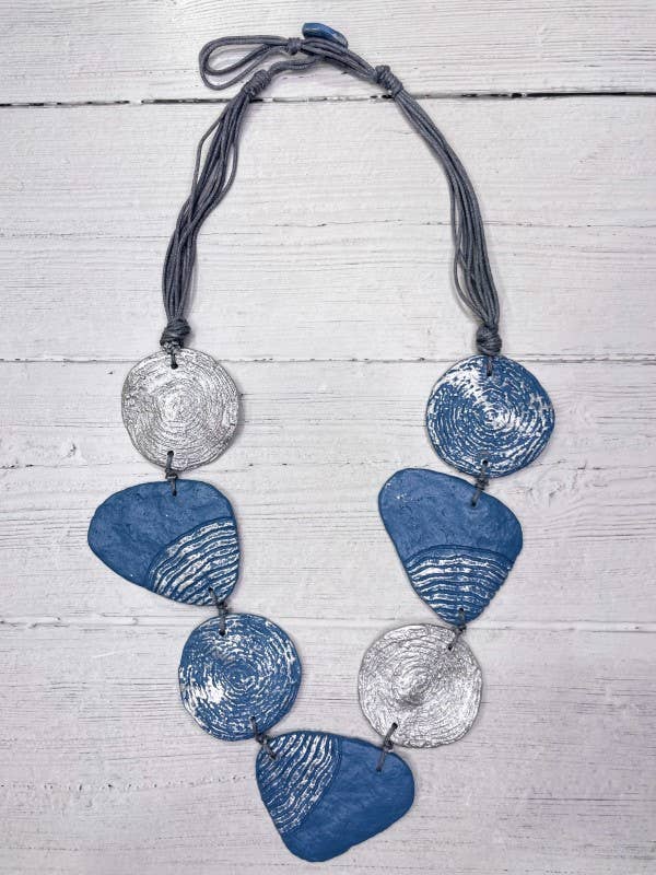 Blue & Silver  Paper Mache Necklace