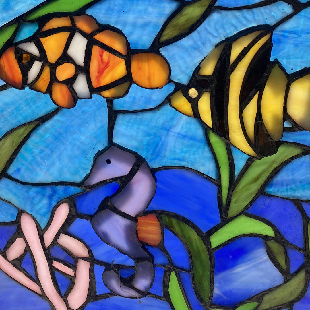 Blue Ocean Stained Glass Panel