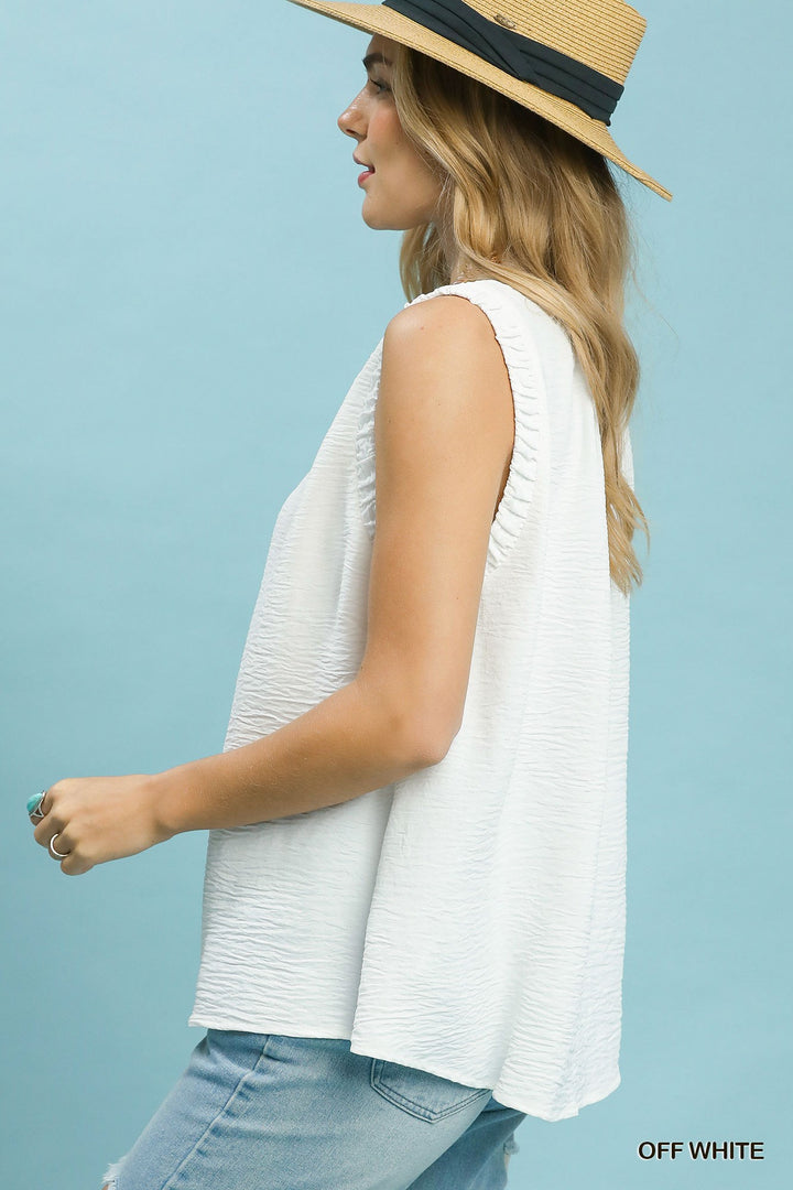 Ruffle Neck Sleeveless Top