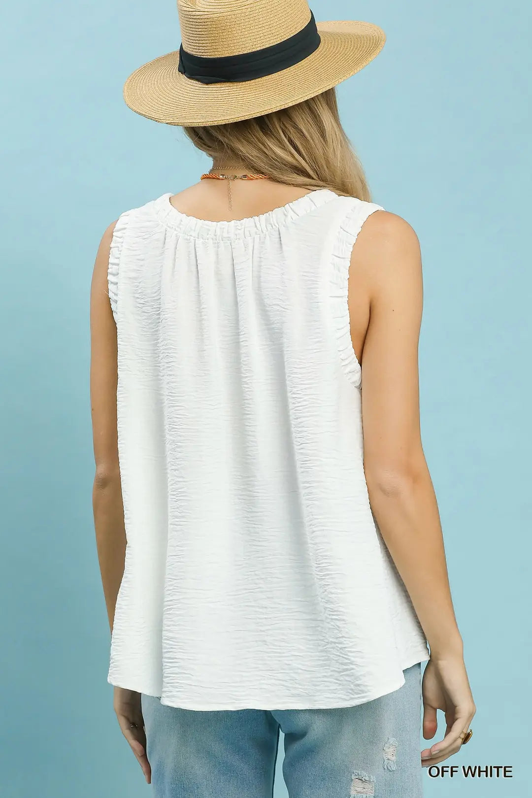 Ruffle Neck Sleeveless Top
