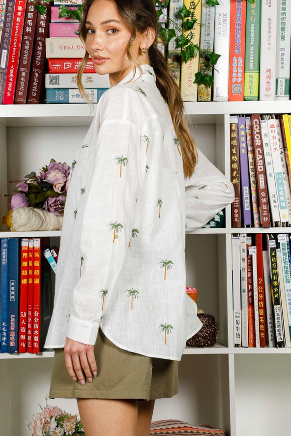 Collared Palm Print Blouse