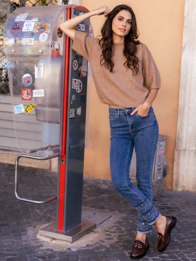 Charlie B Embroidered Hem Jean