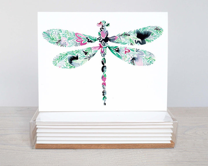 Dragonfly Floral Note Card Stationery Set