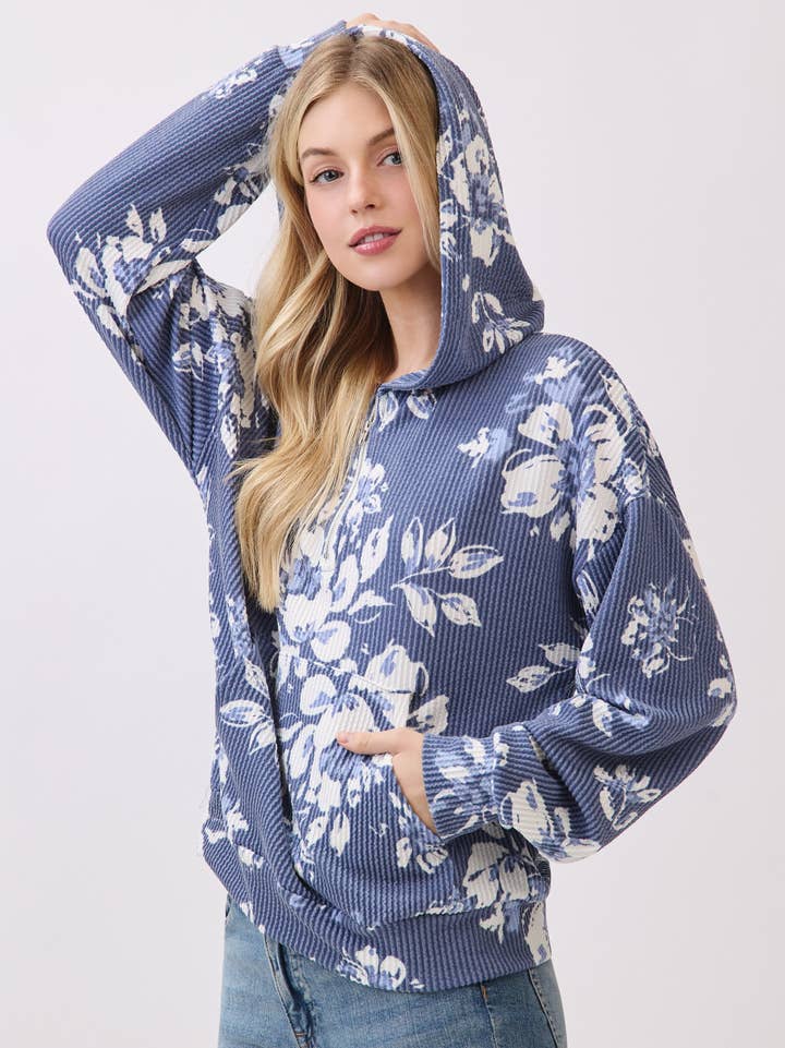 Floral Ribknit Hoodie
