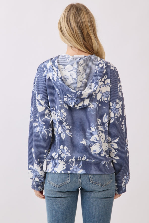 Floral Ribknit Hoodie